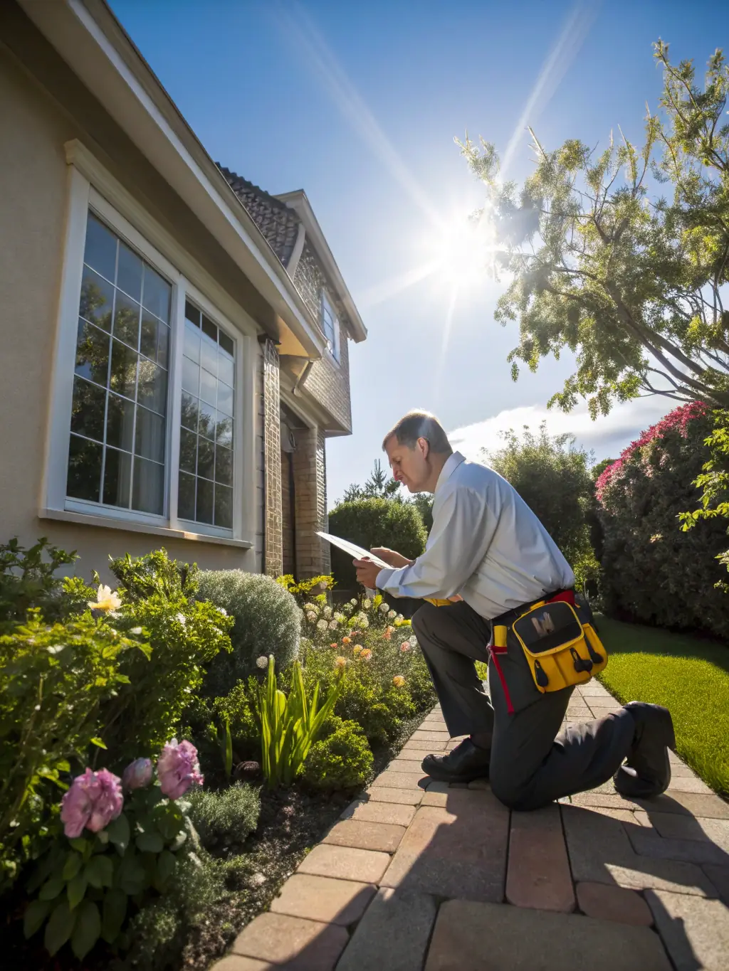 A professional property manager inspecting a well-maintained rental property, highlighting their attention to detail and commitment to quality.