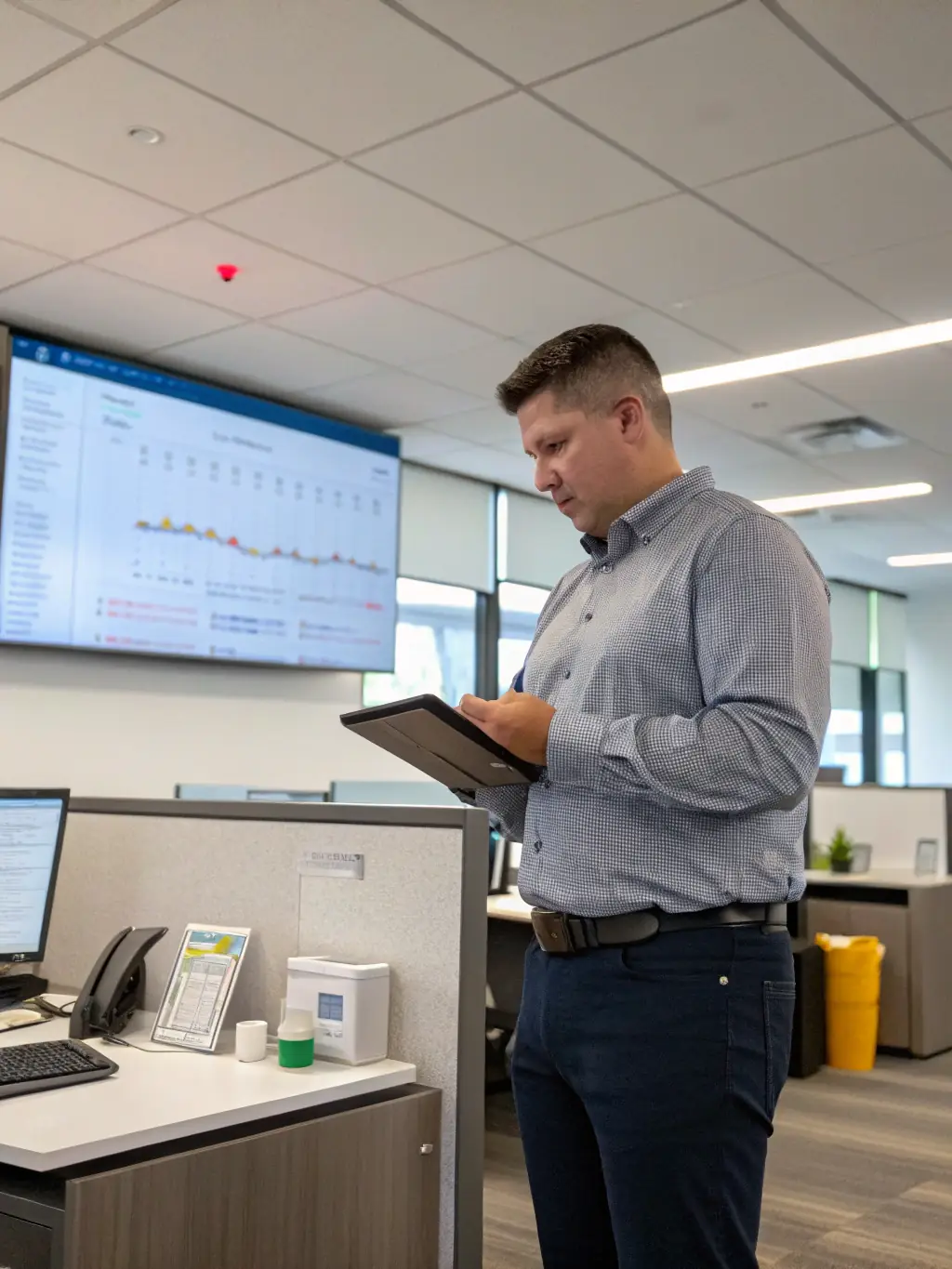 A property manager handling a maintenance request efficiently, showcasing their responsiveness and problem-solving skills.
